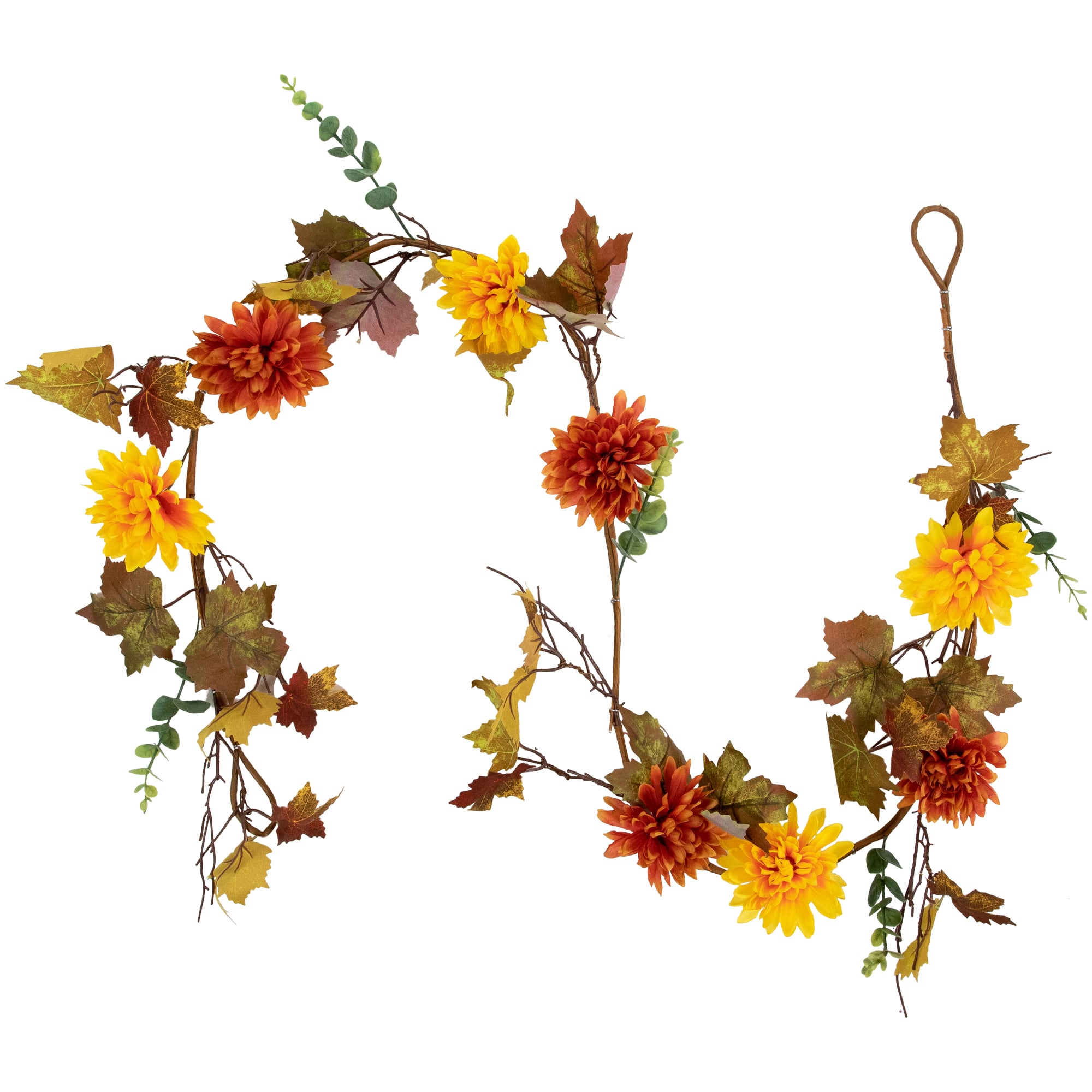 6ft. Unlit Autumn Harvest Thanksgiving Mixed Fall Leaf & Mum Flower Garland